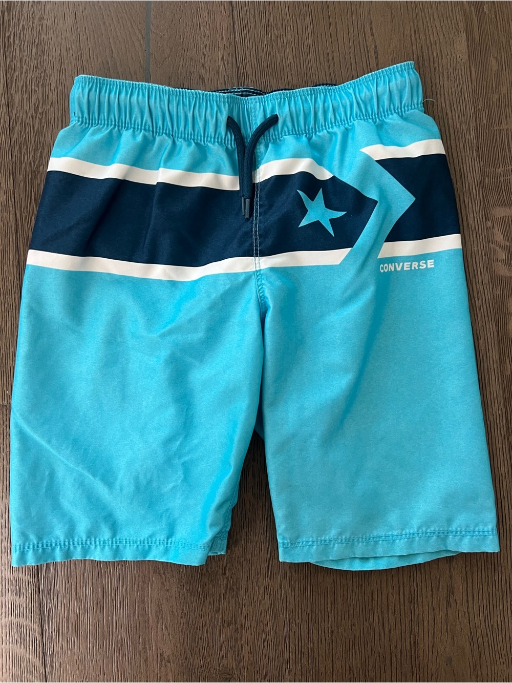 ❤️ Converse Aqua Blue Boys PullOn Swim Shorts with Navy Stripe - Boys size 8-10